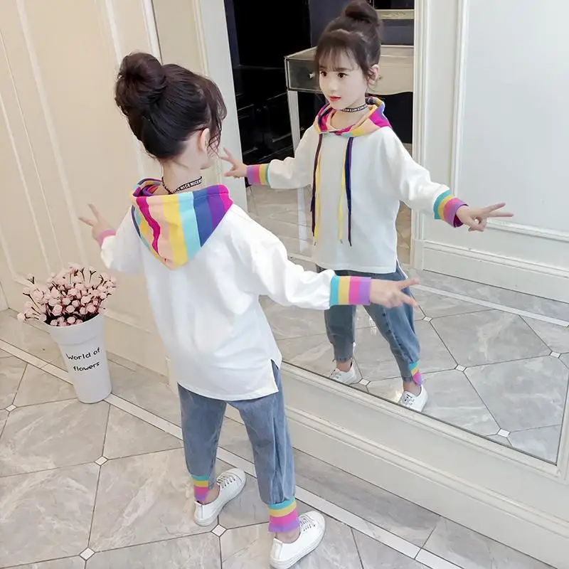 Комплекты детской одежды для девочек осенне зимняя цветная Толстовка с длинным