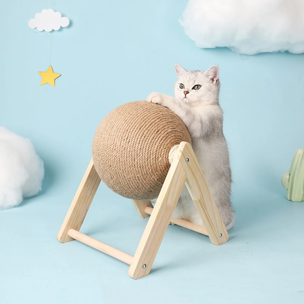 

Cat Scratcher Toy Natural Sisal Cat Scratching Ball Scratching Ball for Cat and Kittens Interactive Solid Wood Scratcher Pet Toy