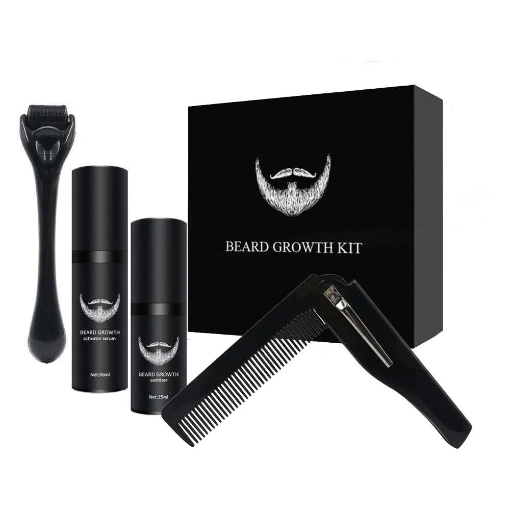 

4 Pcs/set Men Beard Growth Kit Hair Growth Enhancer Thicker Oil Nourishing Leave-in Conditioner Beard Grow Set