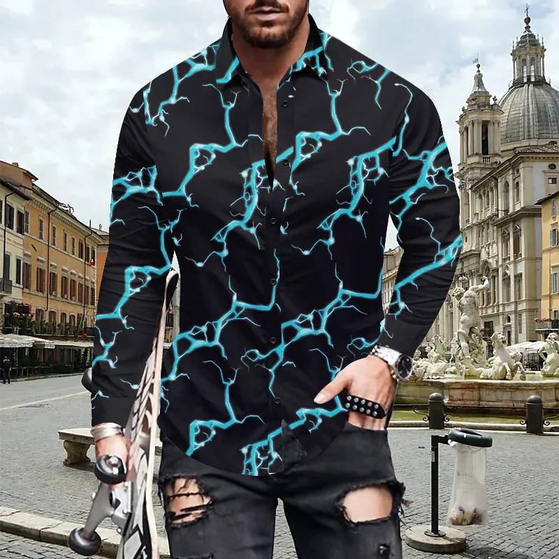 

Spring Turn-down Collar Button Daily Man Top Retro Letter Print Men Casual T-shirts Autumn Long Sleeve Streetwear Shirt Harajuku