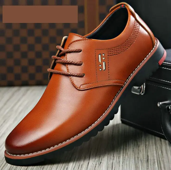

brand new spring men fashion Leather casual lace up shoes flat Breathable dress wedding Working Office Shoes 2019