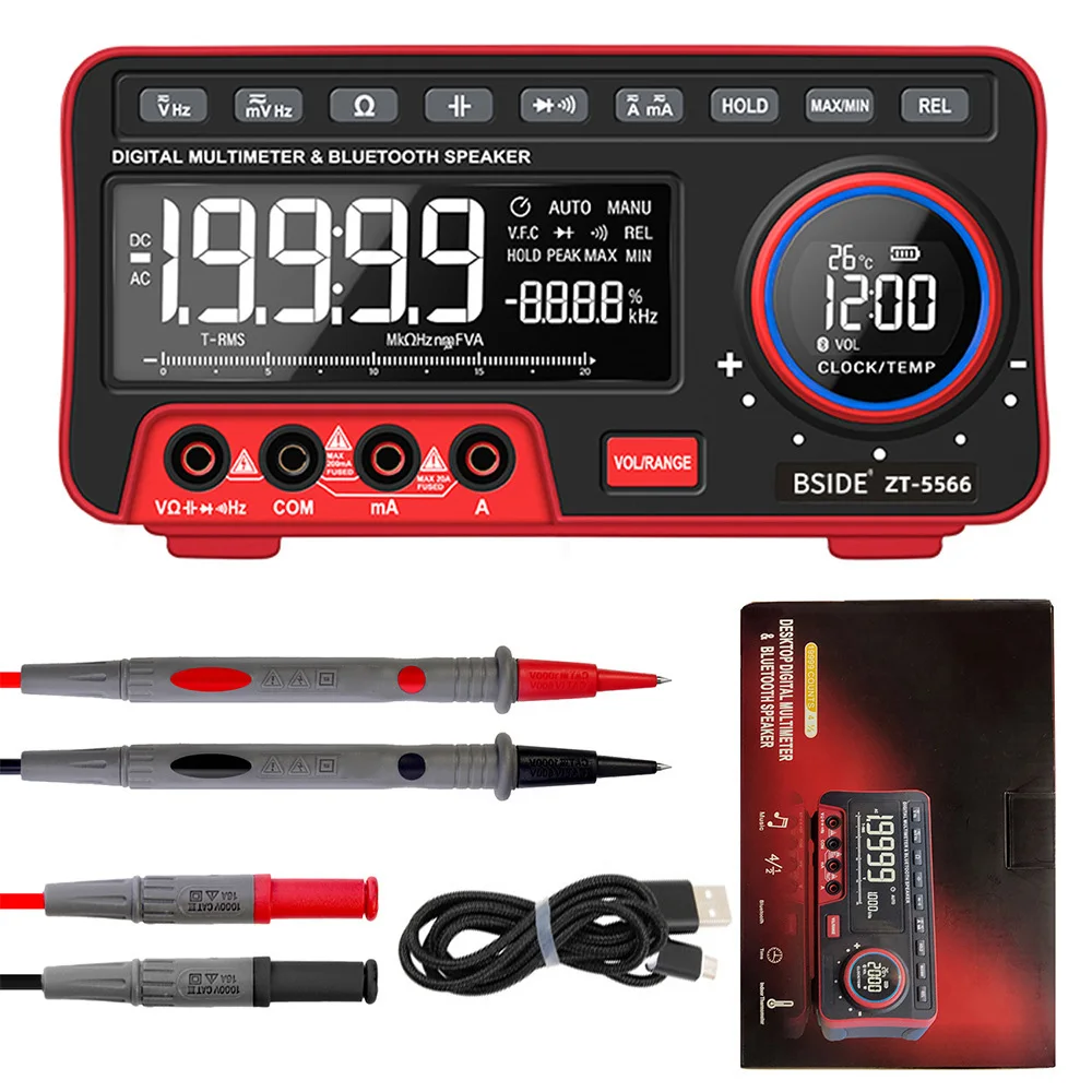 

Цифровой мультиметр BSIDE ZT-5566 19999, двухэкранный беспроводной профессиональный тестер напряжения и тока с Bluetooth динамиком