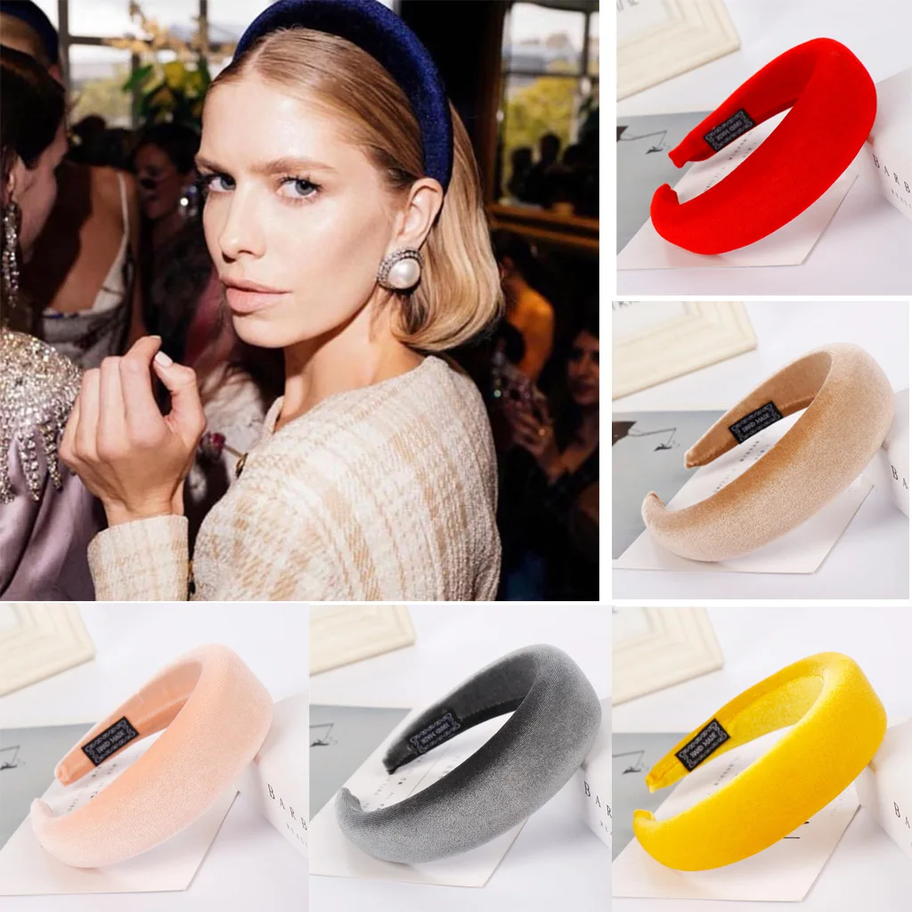

Fashion Plain Velvet Padded Headbands Ladies Candy Color Thick Wide Sponge Hairbands For Women Girls Hair Hoop Accessories