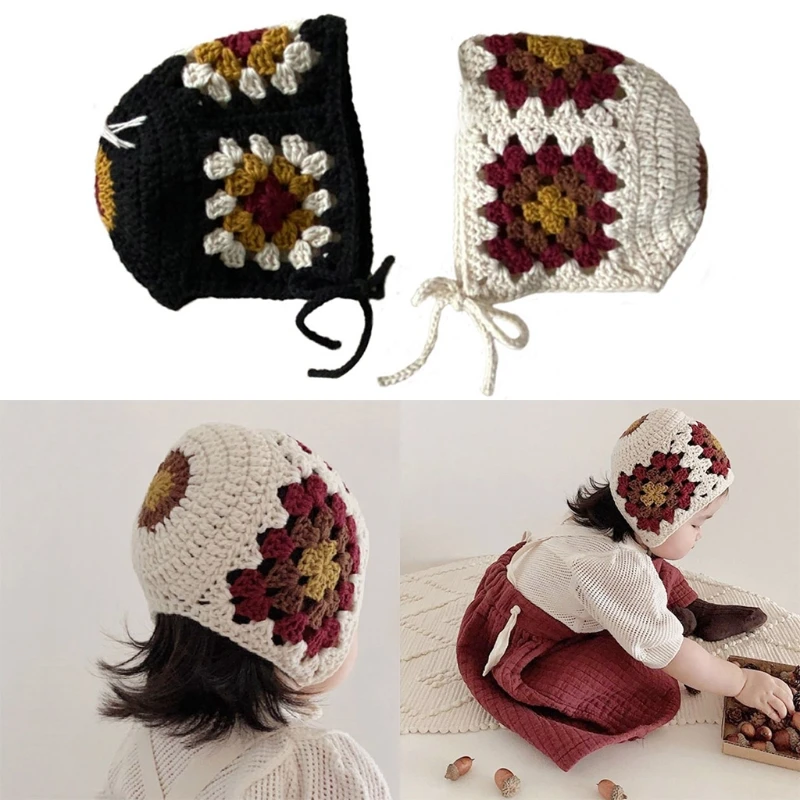 

Baby Soft Knitted Hat Newborn Embroidered Cap Infant Boy Girl Autumn Winter Crochet Sun Flower Beanie Photo Props