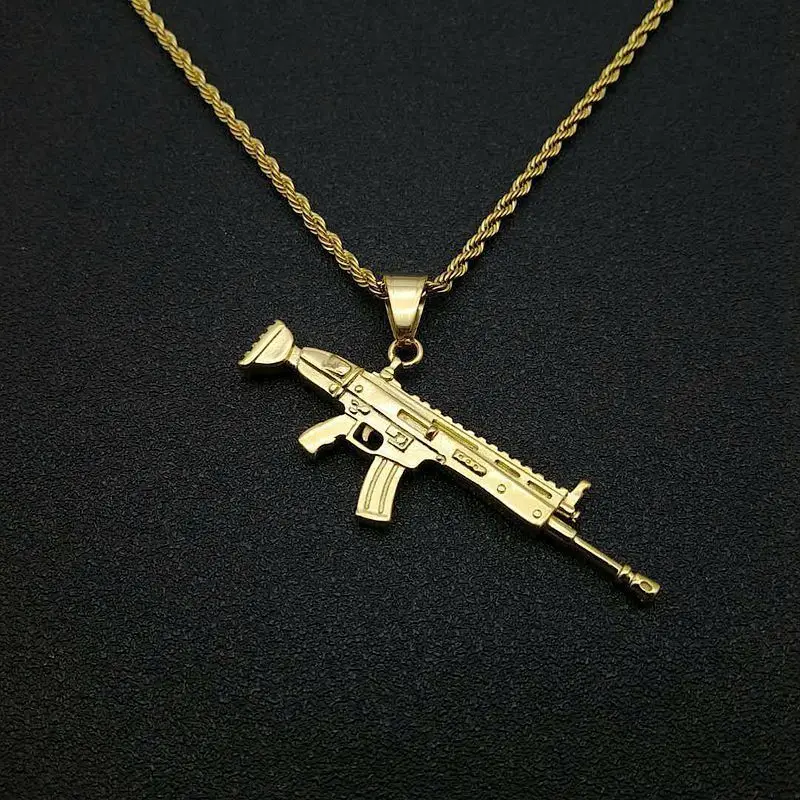 

POTCET Korea 2021 Fashion Trend New Stainless Steel Neutral SCAR Rifle Necklace Pendant Geometric Hippiece Jewelry Free Shipping