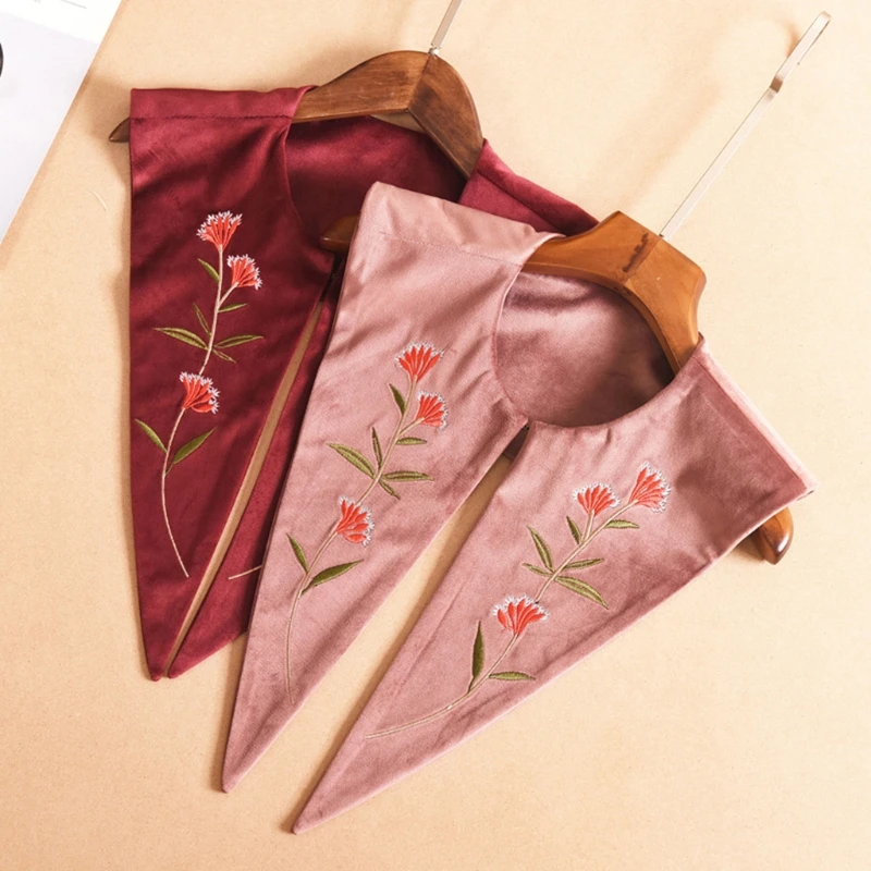 

New Chiffon Detachable Half Shirt Velvet Floral Embroidery Fake Collar Dickey