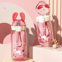 children cute rabbit straw cup cartoon plastic water bottle with straw student portable water cup girl cup couple gift