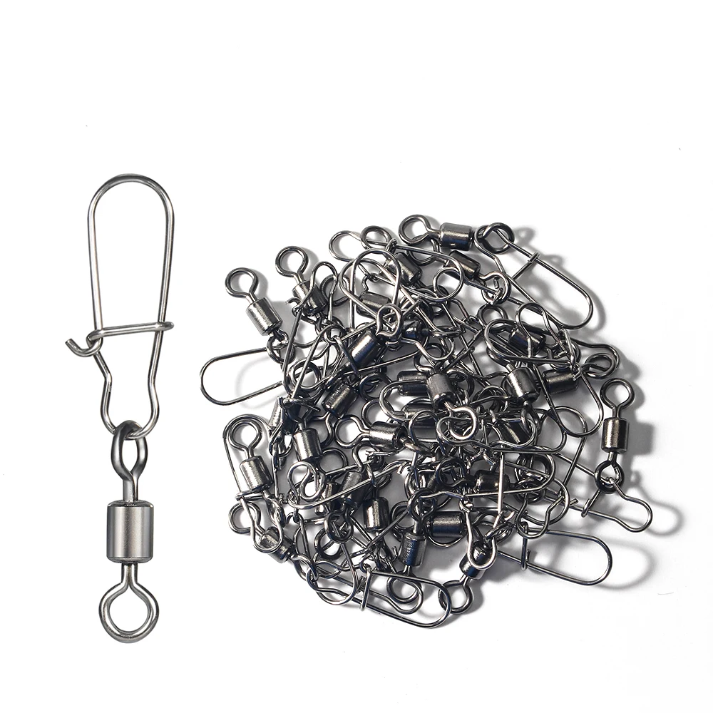 

DNDYUJU 50PCS Fishing Accessories 2# 1# 1/0# 2/0# Eight-ring Connector Stainless Steel Fast Snap for Fishing Hooks Swivel Tackle