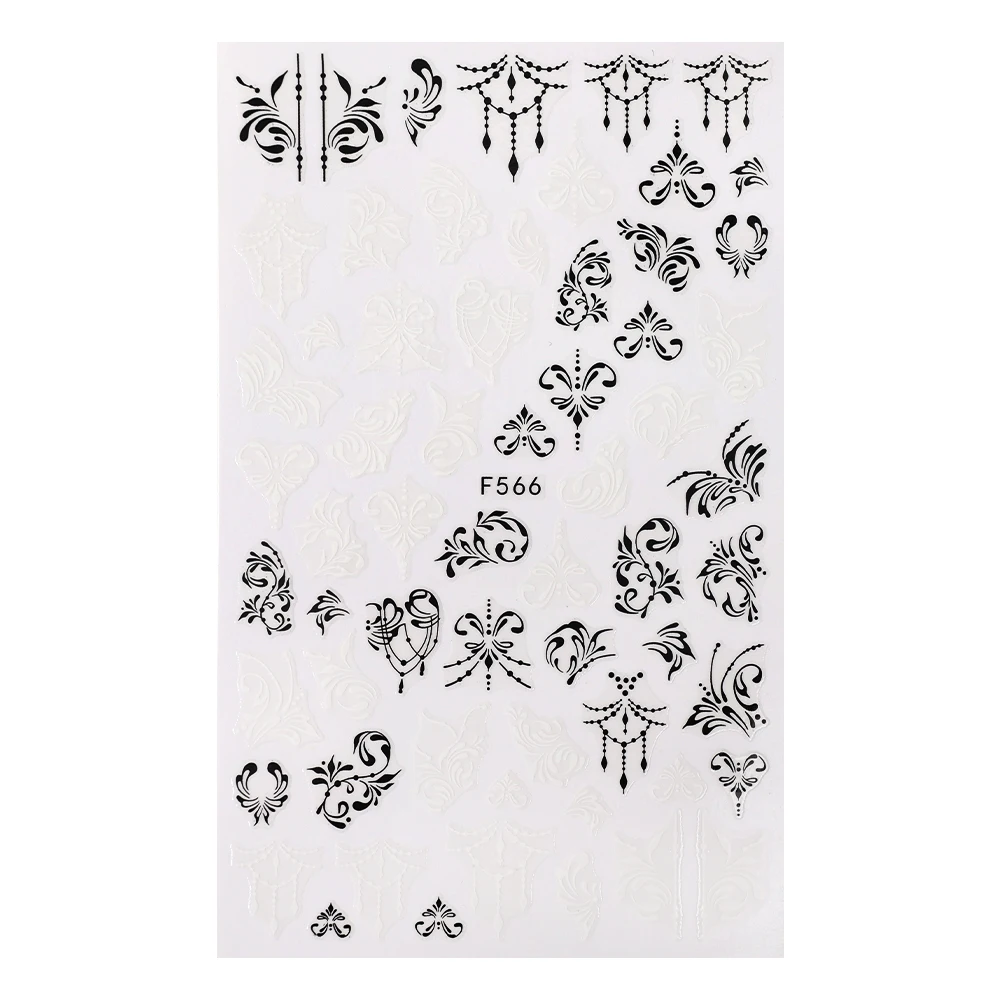 1 шт. 3D-наклейки для ногтей с изображением белых черных цветов и листьев | Красота