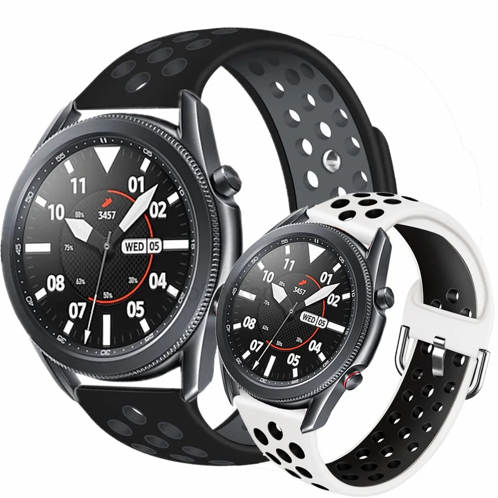 Ремешок силиконовый для samsung galaxy watch 3 band спортивный браслет amazfit bip gts gtr huawei gt 2e 45 мм