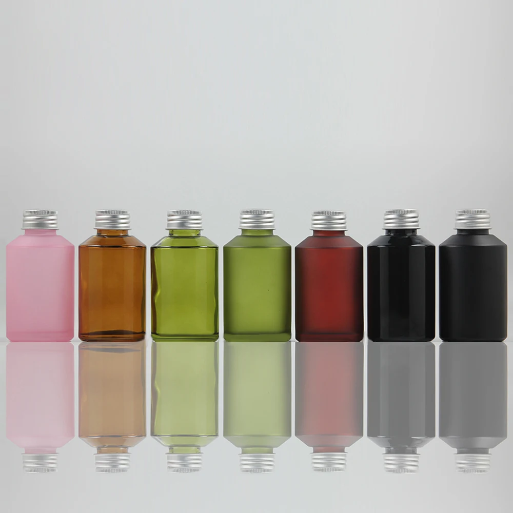 Empty Colorful Glass 125ml Oval Cosmetic Bottle with Aluminum Cap