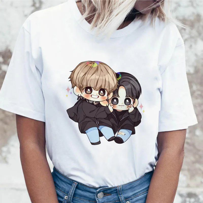 Jungkook Kpop футболка Suga J Hope Женская Jin JIMIN V Топ Футболка для K Pop корейские модные футболки забавные женские футболки K-pop - Цвет: 1075