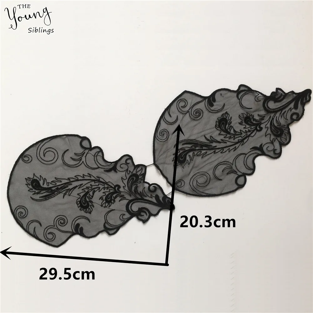 Черная органза высокого качества кружевной воротник вышивка аппликация бабочка