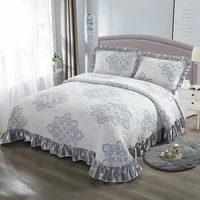 luxury european style knitted cotton ruffle bedspread coverlet double bed cover set blanket bed linen pillowcases home textile