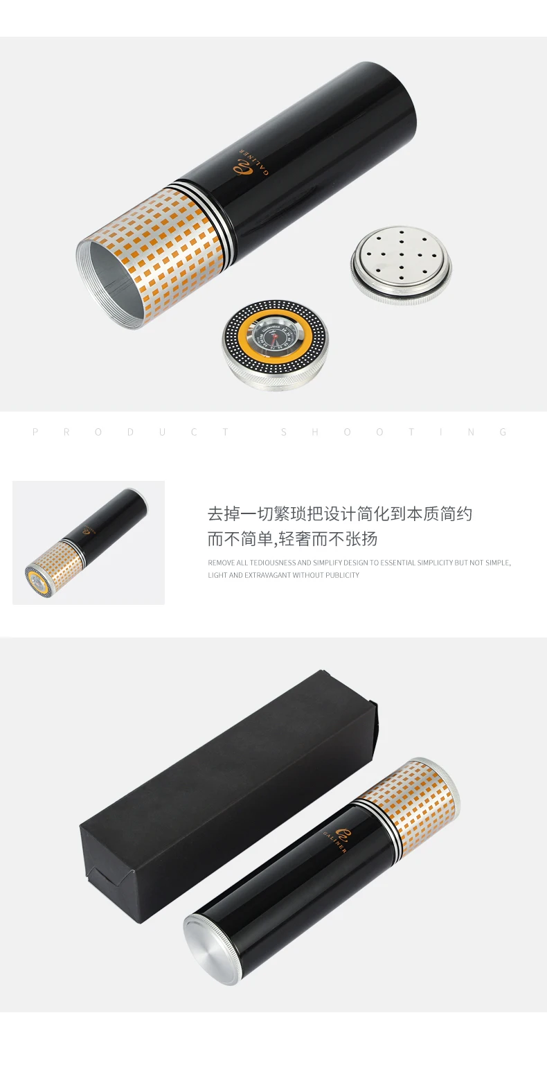 COHIBA Cigar Tube Portable Cigar Humidor Case Box Aluminium Alloy Cigar Accessories Travel with Humidor Humidifier Hygrometer