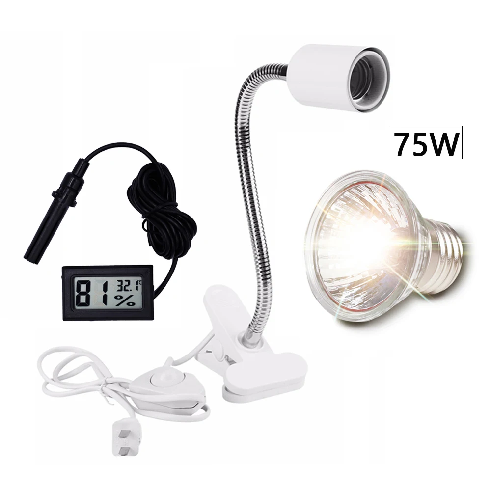 75W and White holder UVA+ UVB 3,0 лампа для рептилий набор с зажимом для лампы держатель лампы и термометр гигрометр черепахи греется Лампа Комплект - Цвет: 75W and White holder