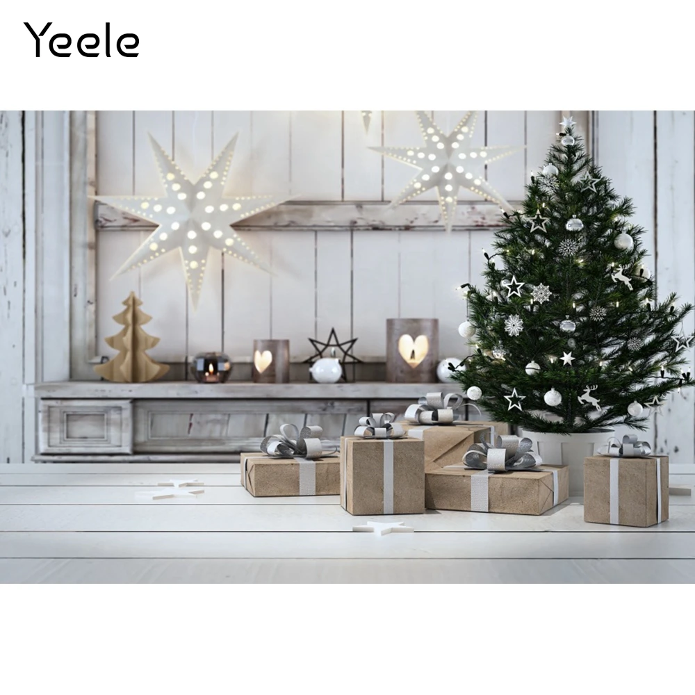 

Yeele Christmas Tree Star Wooden Wall Floor Interior Photography Backgrounds Customized Photographic Backdrops for Photo Studio