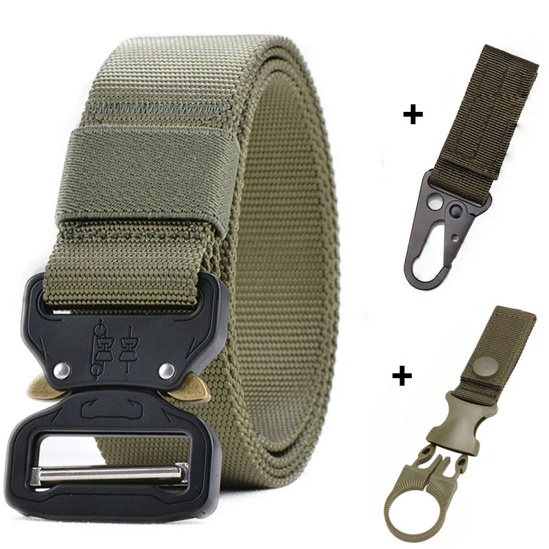 belt and 2 hooks Военный Тактический нейлоновый ремень, армейский сверхмощный быстросъемный ремень с металлической пряжкой, аксессуары для охоты, военные битвы Cinto - Цвет: belt and 2 hooks