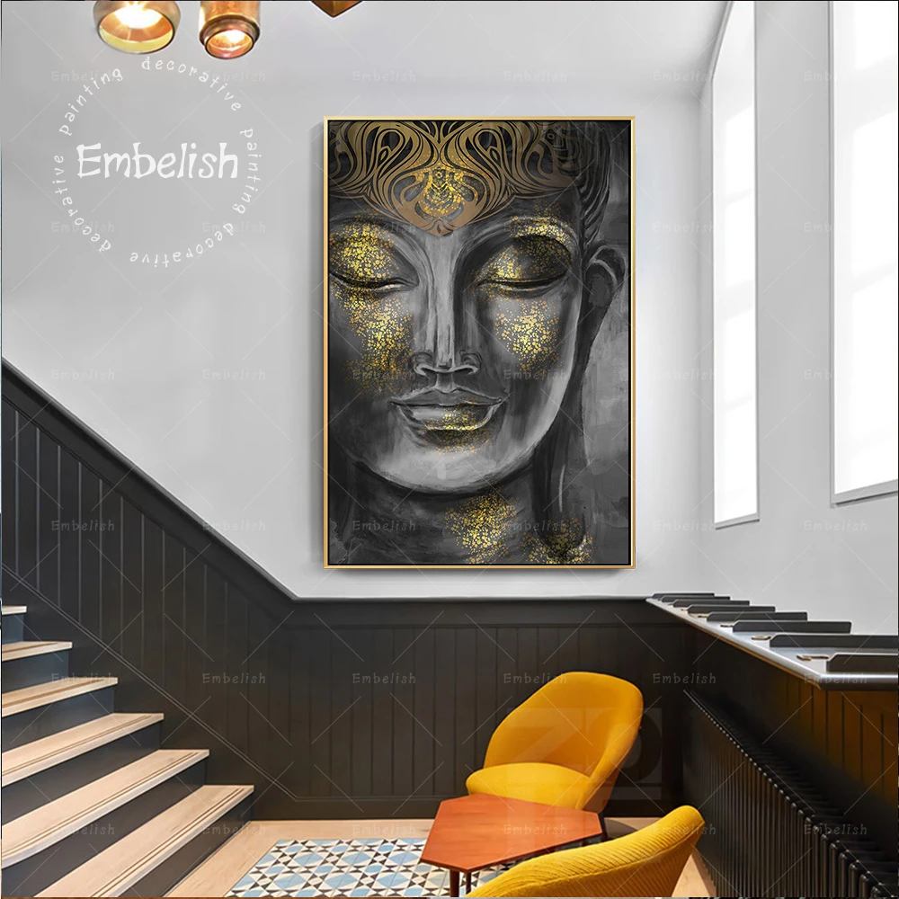 

Embelish Watercolor Golden Buddha Statue Wall Art Posters For Living Room Modern Home Decor HD Canvas Oil Paintings Pictures