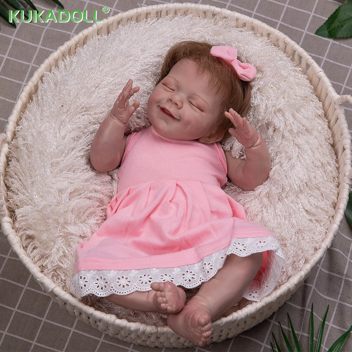 

KUKADOLL 20 Inch Sweet Reborn Doll Handmade Rooted Fiber Hair Closed Eyes For Child Birthday Grandparents Christmas Gifts