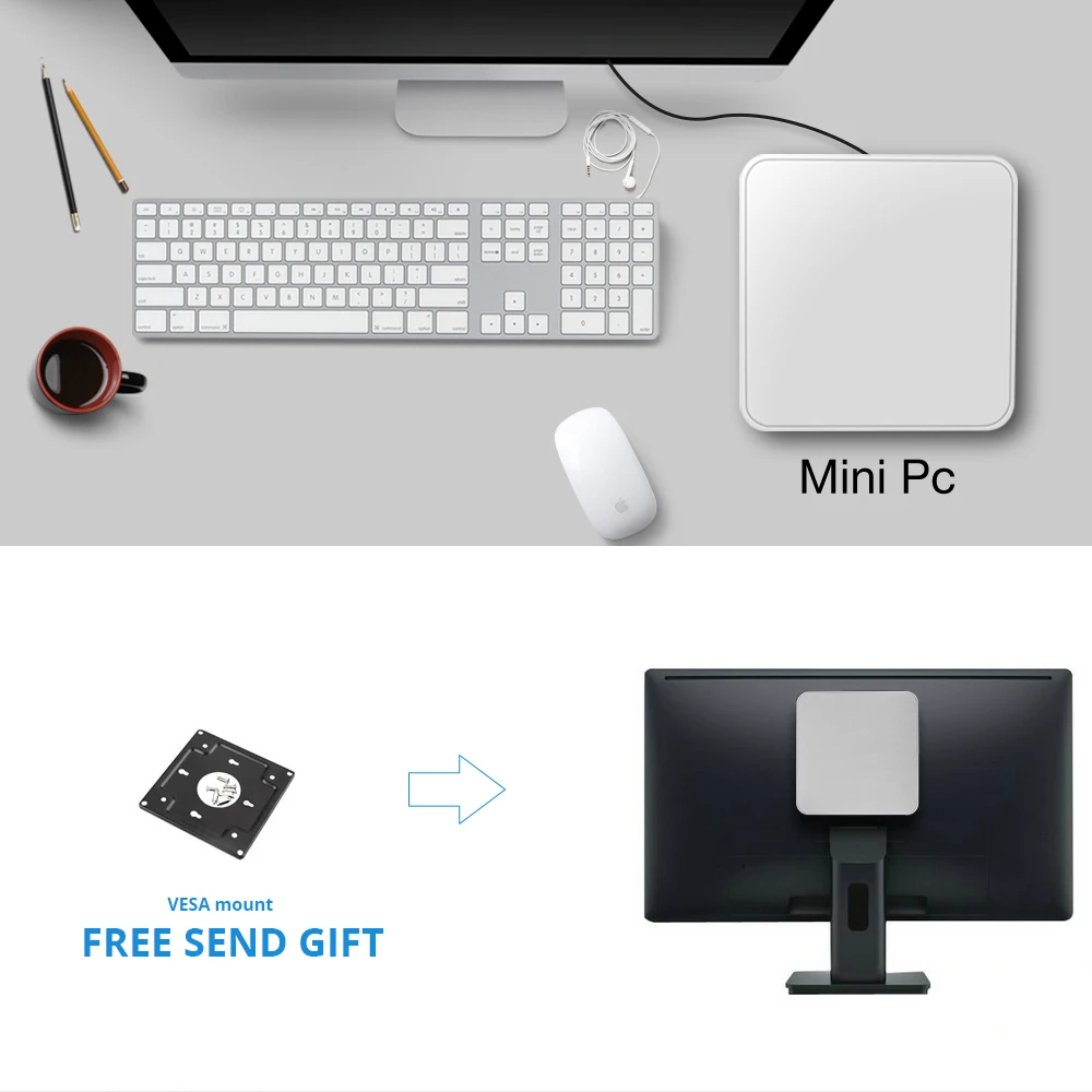 BEBEPC HTPC Mini PC Intel Core i7 7500U Windows 10 Pro Office Computer USB6 Cooler Fan WiFi HDMI Gaming Mini 4K Desktop TV Box