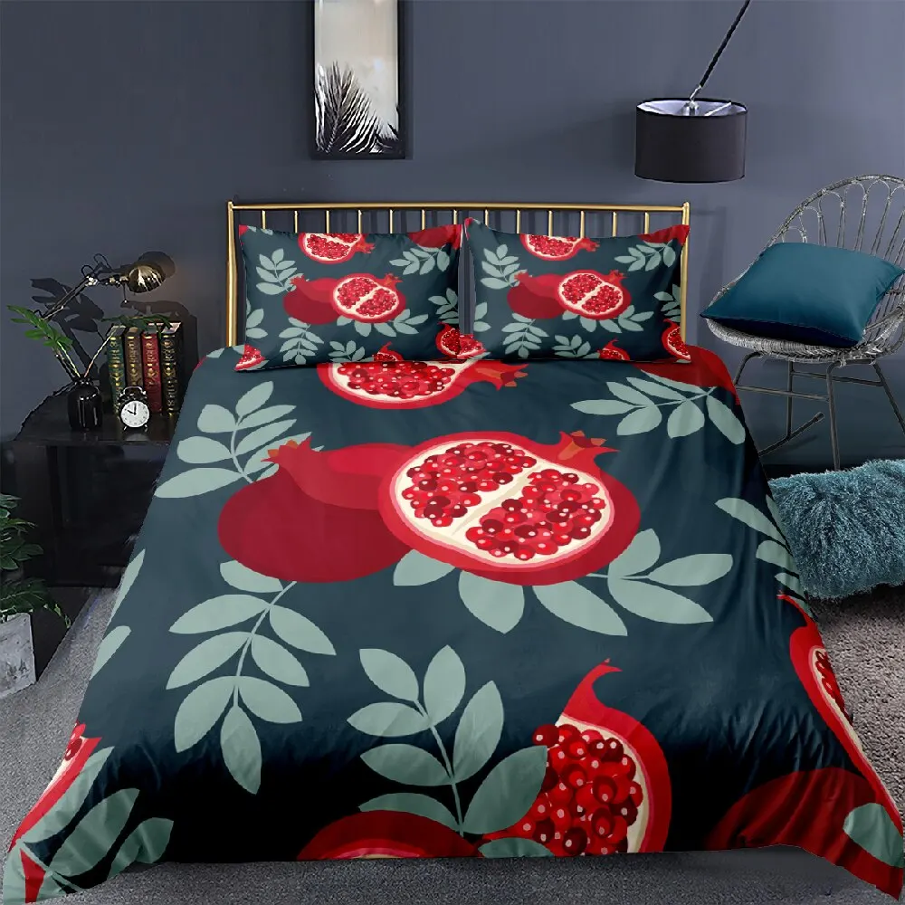 

Pomegranate Printed Bedding Set Soft Home Textiles Customizable 3pcs Bedroom With Pillowcase Duvet Cover Single Twin Full Size
