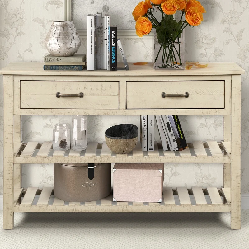 

45" Retro Console Table Sofa Table for Entryway Living Room Small Table with Drawers and Shelf Living Room Furniture