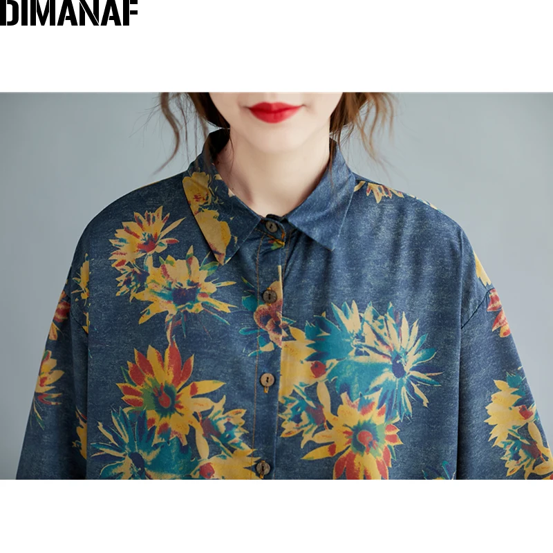

DIMANAF Women Sets Suit Print Floral Vintage Lady Tops Shirts Button Cotton Linen Loose Long Pants Sets Suit AutumnOversize