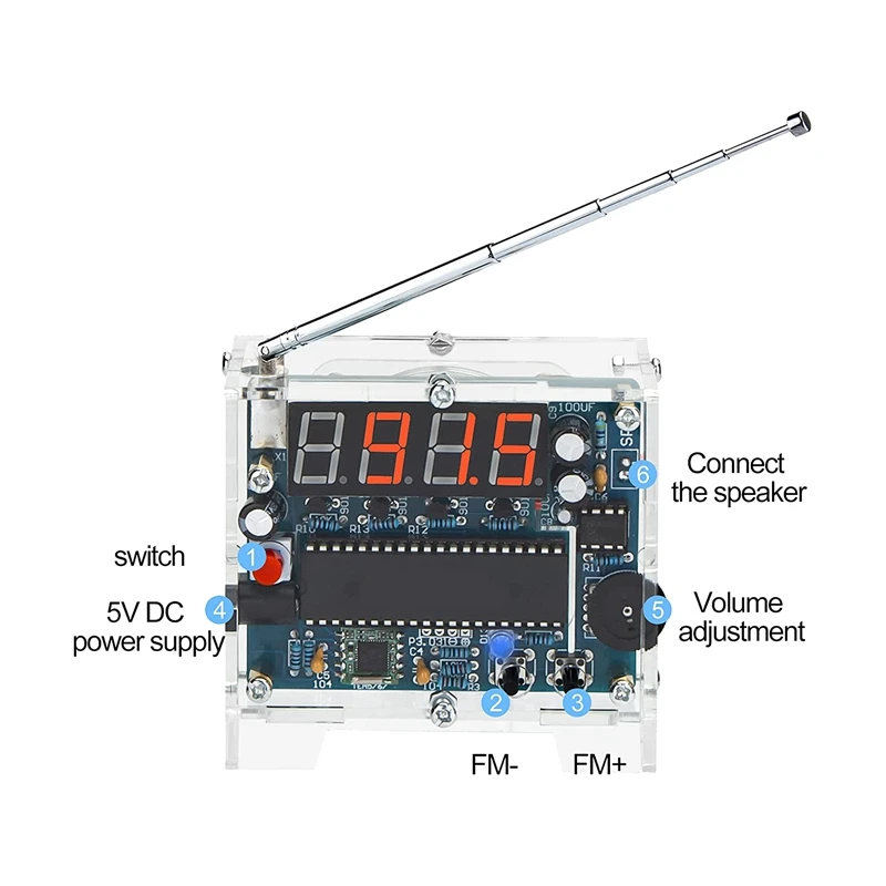 DIY Radio FM Receiver Kit Digital 76MHz-108MHz Adjustable Wireless with Power Cable Easy to Assemble | Электроника