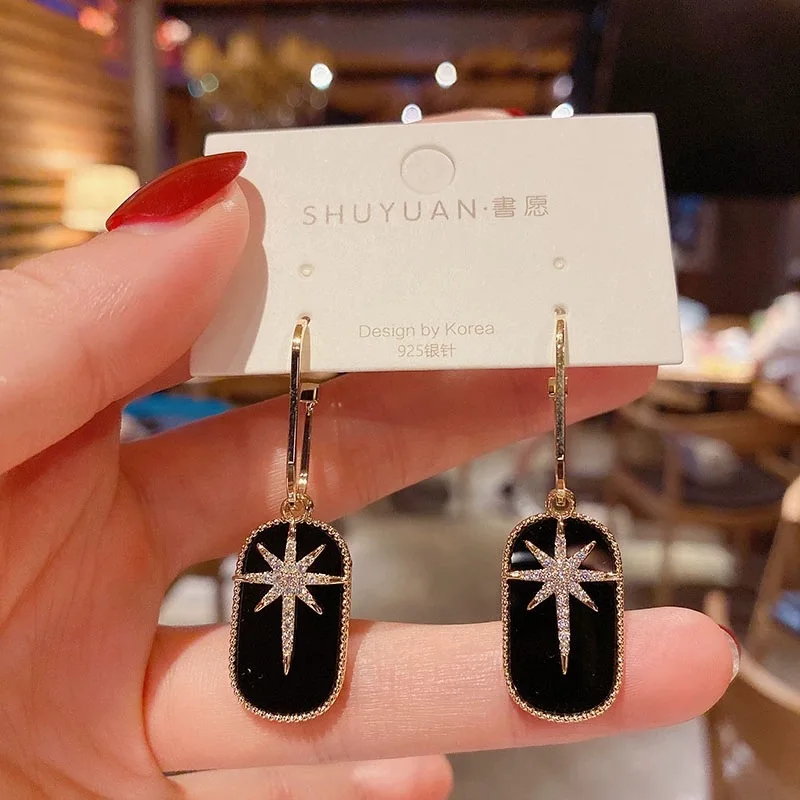 

2022 New Trend Vintage Eight-pointed Star Pendant Earrings For Women Temperament Geometric Rectangle Earrings Ladies Jewelry