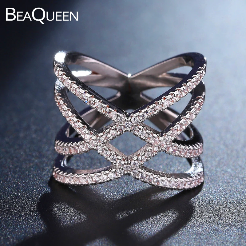 BeaQueen/брендовые Модные женские кольца белого и золотого цвета с микро проложить