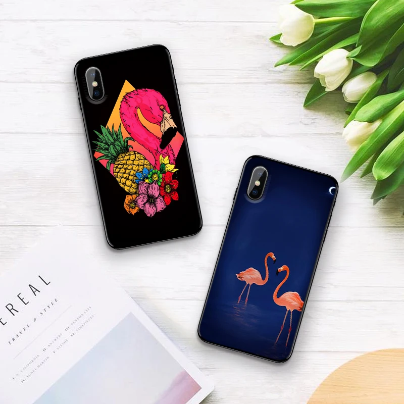 Case For iPhone 6 6S plus Luxury Black 5 5S SE 7 8 Plus X XS Max XR Cover Retro flamingo tropical | Мобильные телефоны и