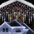 Рождественская гирлянда, светодиодная гирлянсветильник-занавеска в виде сосулек, 3-28 м, домик Водопад на новый год, Хэллоуин, украшение для сада, патио, 8 режимов