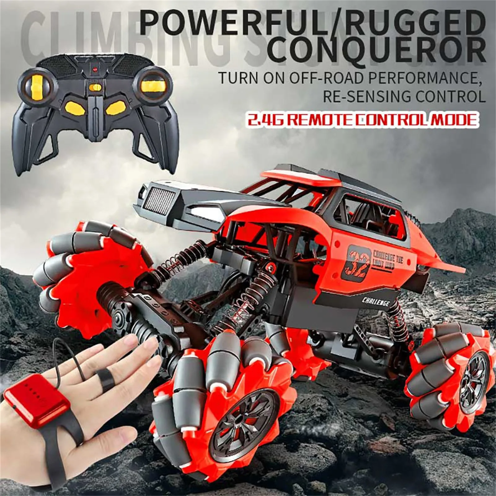 

Remote Control Off-road Stunt Car 2.4g 1:16 Ratio Gesture Induction Light Music Drift Dancing Side Driving Rc Children's Toy #Z