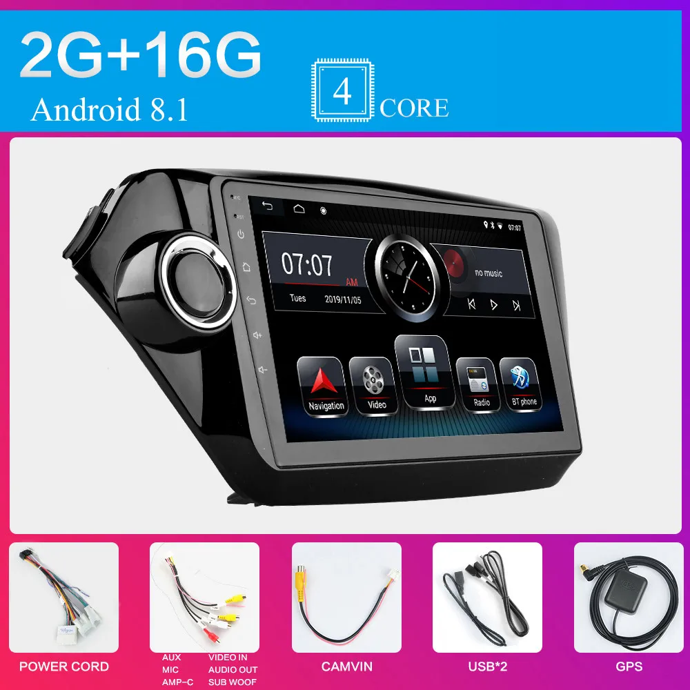 2din автомобильный радио мультимедиа плеер Android 8,1 Встроенная память 64G gps навигации WI-FI для Kia RIO 3 4 Rio 2010 2011 2012 2013 - Цвет: Черный