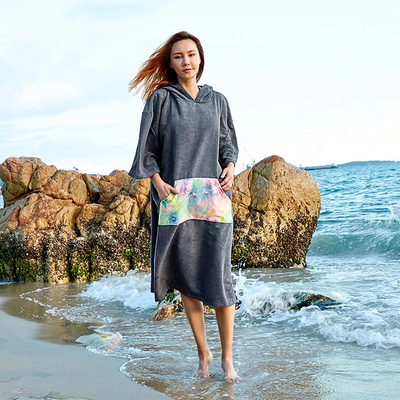 

Новинка 2021, Пляжная накидка для взрослых, удлиненная утолщенная ветрозащитная банная накидка с капюшоном, быстросохнущее полотенце для пер...