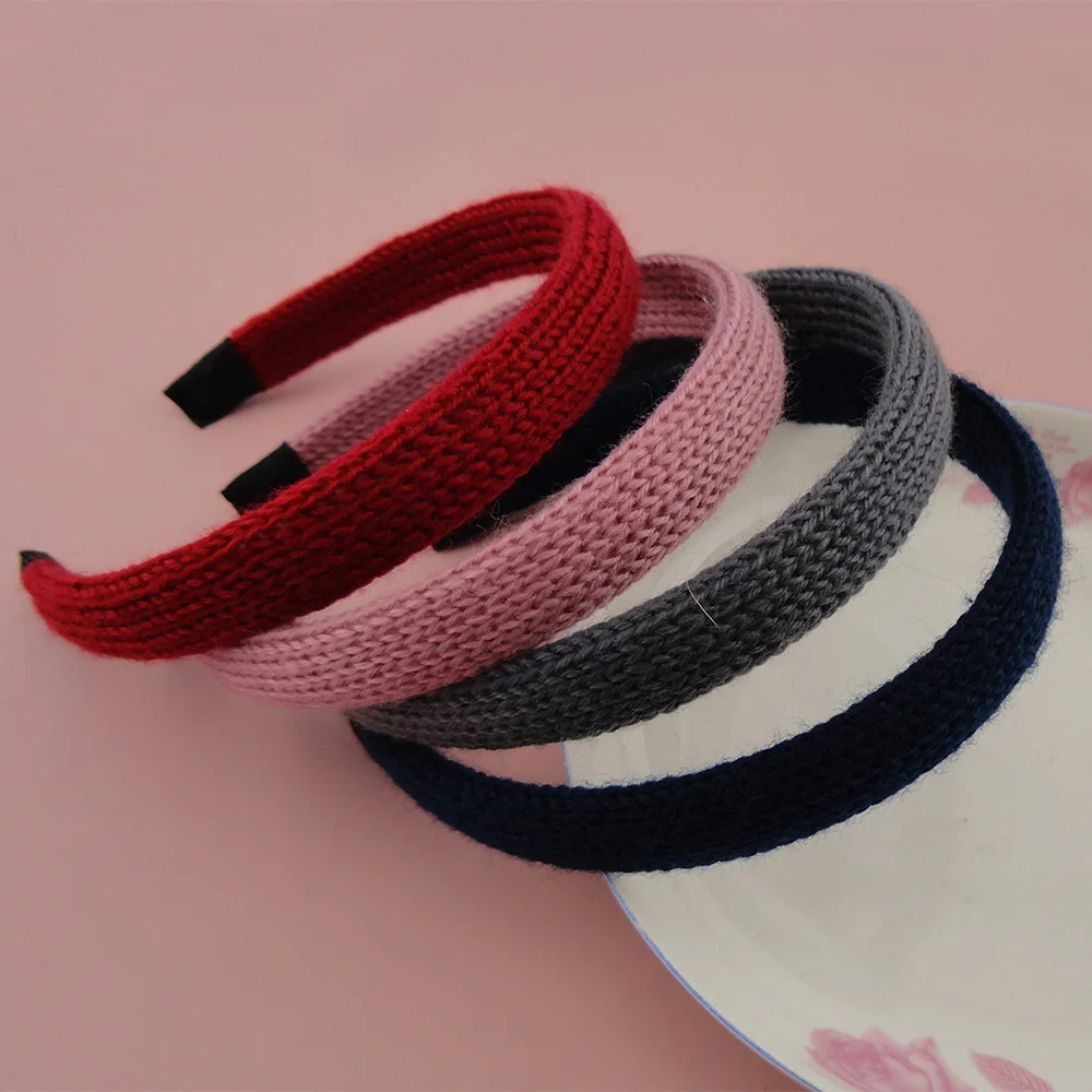 

10PCS 2.0cm Acrylic Yarn Crochet Covered Plastic Hair Headbands for womens Winter style Wool knitted Hairbands wholesale