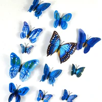 12stuks gemengde kleur dubbele laag vlinder 3d muursticker voor bruiloft decoratie magneet vlinders koelkast stickers home decor