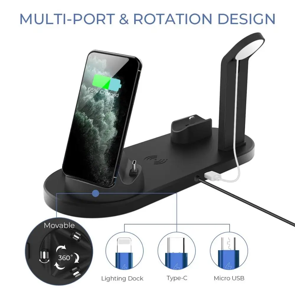 Беспроводное зарядное устройство Qi 4 в 1 10 Вт док-станция для iPhone Airpods Pro подставка