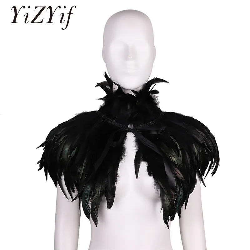 Готическая натуральная накидка с перьями готическое пончо воротником-чокером