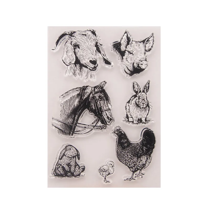 1 Sheet Sheep Pig Horse Rabbit Chicken Clear Rubber Stamps for Scrapbooking Easter Christmas Stamps