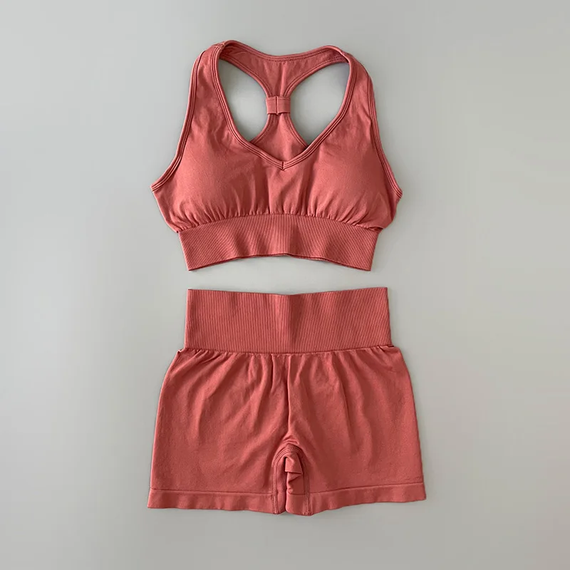 

Женский комплект для йоги, спортивный костюм, спортивная одежда, укороченный топ, бюстгальтер, шорты с высокой талией, тренировочная одежда ...