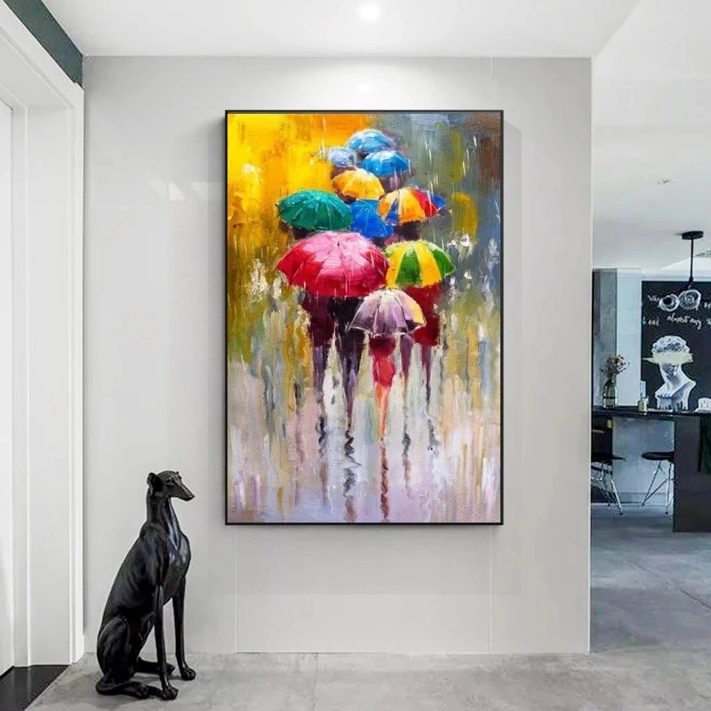 

Abstract group of people holding umbrellas oil painting print on canvas art posters and prints wall art pictures home decoration