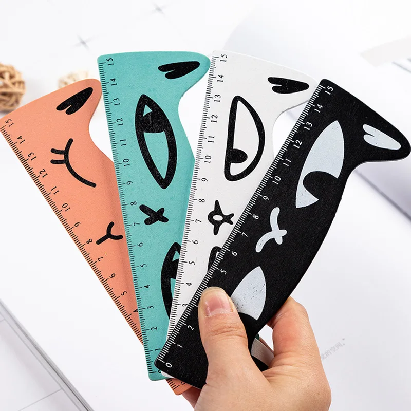 

Creative Cartoon Color Cat Wooden Ruler Student Classroom Drawing 15cm Stationery Ruler