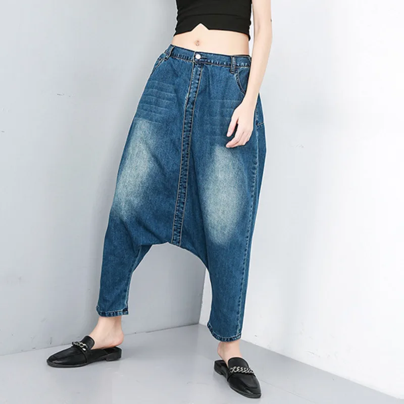 DEAT 2020 New Summer Fashion Women High Waisr Elastic Harent Denim Washed Vintage Jeans Female Loose Pants WF72905L | Женская одежда