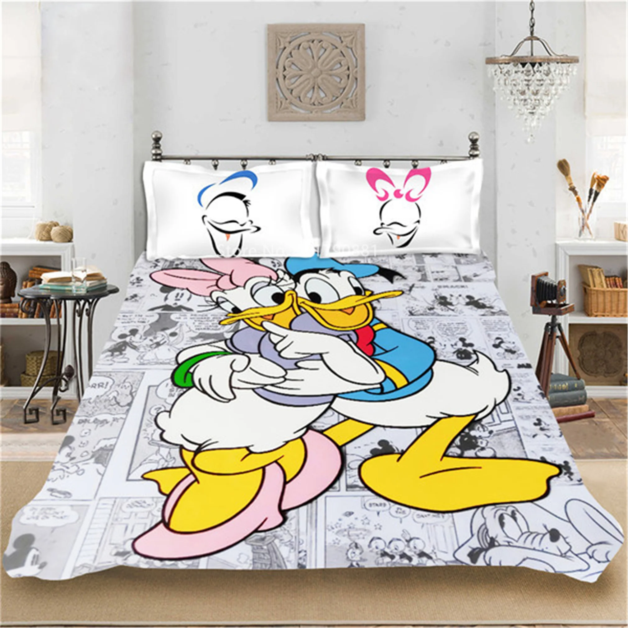 

Постельное белье «Дональд Дак» из мультфильма «Disney», украшение для спальни для девочек, пододеяльник, Королевский пододеяльник большого размера