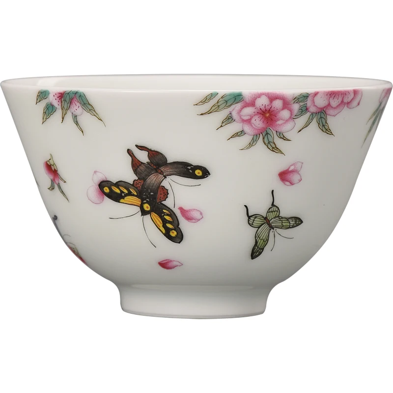 

Lin Yuntang hand painted butterfly peach blossom enamel Master Cup single cup Jingdezhen handmade ceramic kungfu tea cup