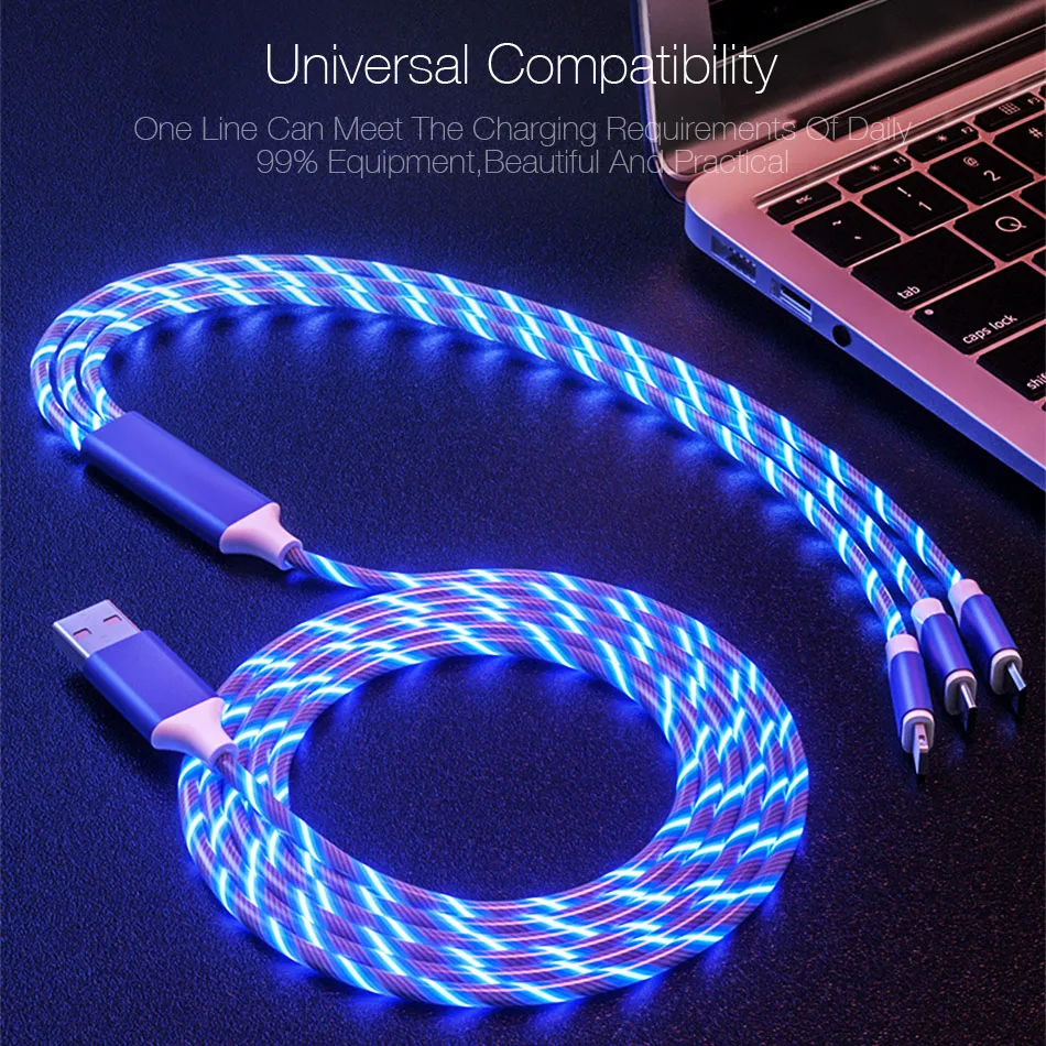 3 в 1 светодиодный светящийся плавный свет usb-кабель для передачи данных и Тип Кабеля C/Micro USB/8 Pin светящиеся Зарядное устройство провод мобильного телефона яркие зарядка PD шнур