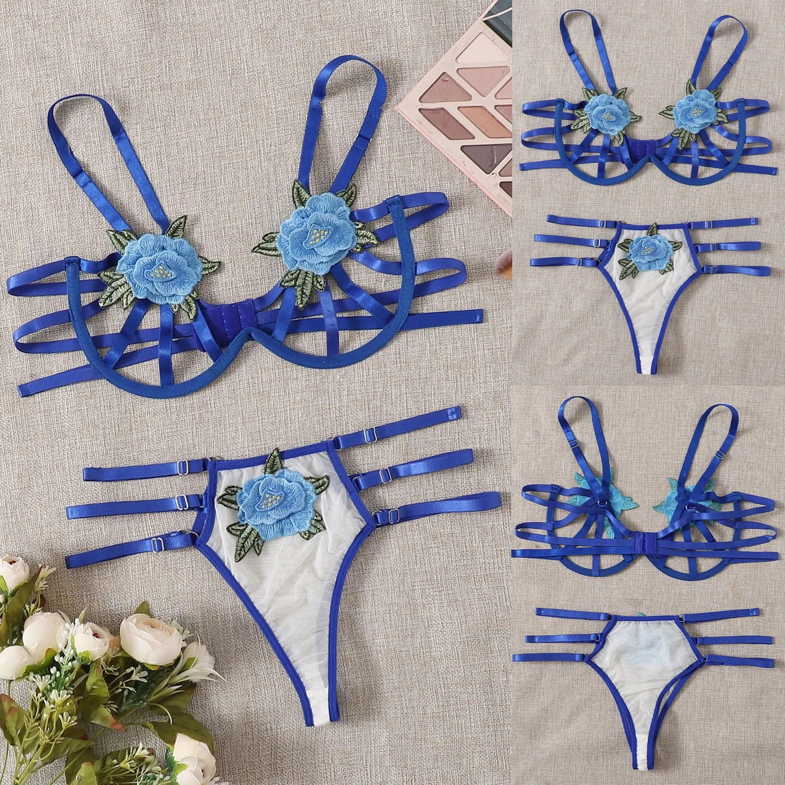 Сексуальный откровенный экзотический открытый бюстгальтер стринги с вышитыми