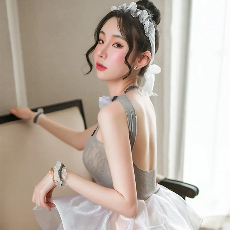 Комплект эротического женского нижнего белья кружевная прозрачная мини-юбка с